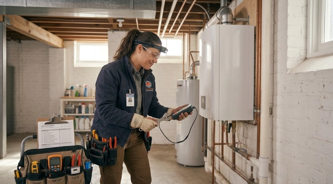 boiler repair Queens Village Queens technician servicing residential boiler